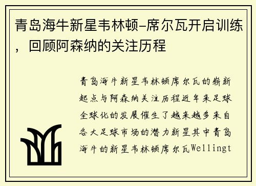 青岛海牛新星韦林顿-席尔瓦开启训练，回顾阿森纳的关注历程