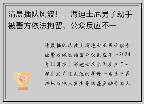 清晨插队风波！上海迪士尼男子动手被警方依法拘留，公众反应不一